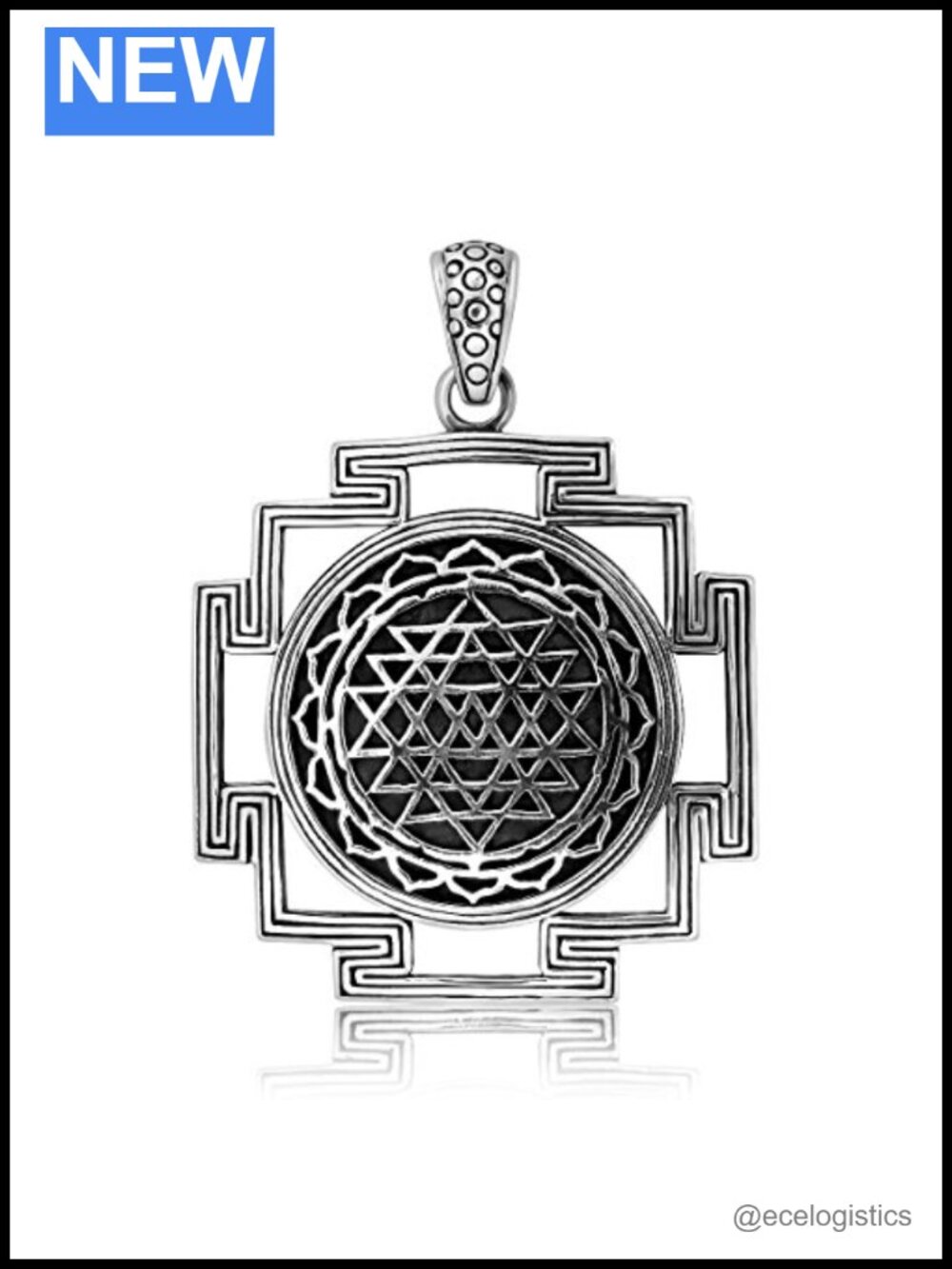 925 Sterling Silver Sri Yantra Chakra Sacred Geometry Pendant